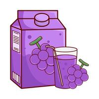 box grape juice, glass grape juice  with grape fruit illustration vector