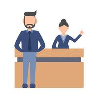 front desk man with front desk women in table work illustration vector