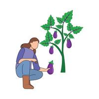 gardener eggplant with eggplant plant  illustration vector