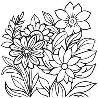 Children's floral outline illustration doodle coloring book hand drawn vector