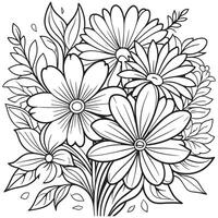 Children's floral outline illustration doodle coloring book hand drawn vector