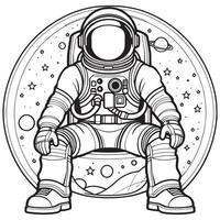 astronaut outline coloring page illustration for children and adult vector