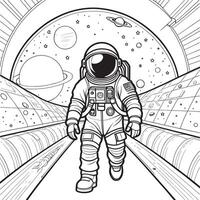 astronaut outline coloring page illustration for children and adult vector