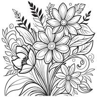 Children's floral outline illustration doodle coloring book hand drawn vector