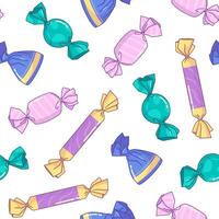 Sweets and candies seanless pattern, vector background. Doodle treats illustrations