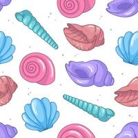 Seashells, conches seamless pattern, sea beach background vector