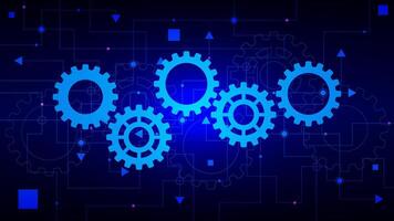 Gear wheel with circuit lines. Hi-tech digital technology, mechanism, telecoms and engineering concept background. Vector illustration.