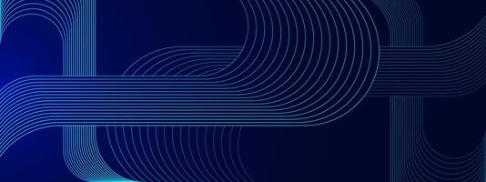 Abstract blue geometric strip lines on a dark blue background. Futuristic technology, networking and communication concept. Vector illustration.