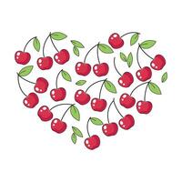 Cherry, summer berries heart. Love, valentine cartoon style illustration, simple vector doodle drawing