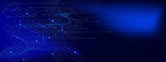 resumen hexágono modelo con ola fluir y circuito líneas. digital blockchain tecnología concepto antecedentes. vector ilustración.