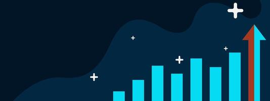 Global increase sales revenue concept with business graph chart and up arrow. Successful business and growth strategy on a dark blue background. Vector illustration.