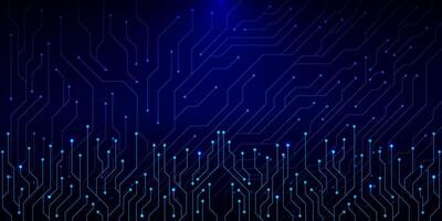 Abstract electronic circuit board texture. High computer and digital technology concept on a dark blue background. Vector illustration.