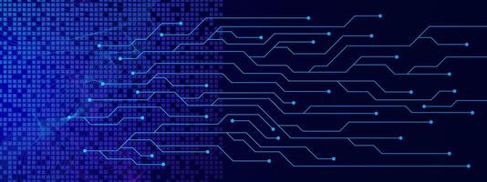 Circuit board texture with wave flow. Digital data and electronic engineering. Network connection and communication technology banner background. Vector illustration.