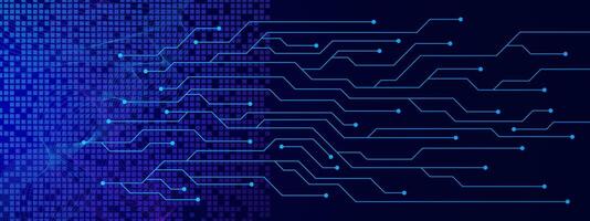 Circuit board texture with wave flow. Digital data and electronic engineering. Network connection and communication technology banner background. Vector illustration.