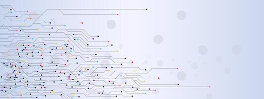 Circuit board technology with colorful dots. Electronic system and futuristic hi-tech concept background. Vector illustration.