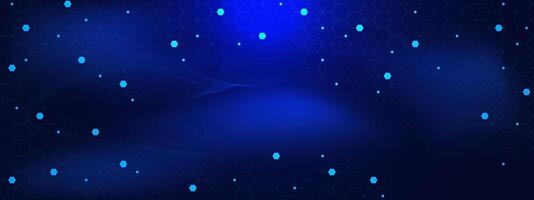 Abstract hexagons pattern with glowing dots and wave flow. Big data visualization. Modern futuristic for science and technology concept on dark blue background. vector