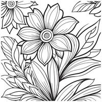 Floral outline drawing coloring book pages for children and adults vector