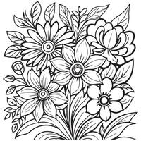 Children's floral outline illustration doodle coloring book hand drawn vector