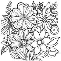 Children's floral outline illustration doodle coloring book hand drawn vector