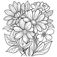 Children's floral outline illustration doodle coloring book hand drawn vector