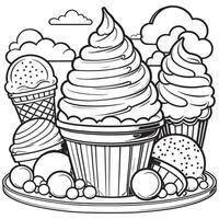 Ice cream outline coloring page illustration for children and adult vector