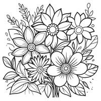 Children's floral outline illustration doodle coloring book hand drawn vector