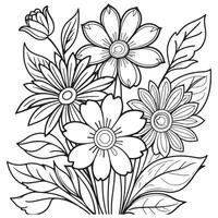 Children's floral outline illustration doodle coloring book hand drawn vector