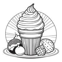 Ice cream outline coloring page illustration for children and adult vector