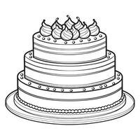 Cake outline coloring page illustration for children and adult vector