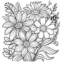 Children's floral outline illustration doodle coloring book hand drawn vector