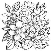 Children's floral outline illustration doodle coloring book hand drawn vector