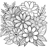 Floral outline drawing coloring book pages for children and adults vector