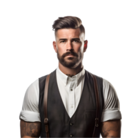 ai generiert Porträt von jung Fachmann Barbier auf transparent Hintergrund png Bild