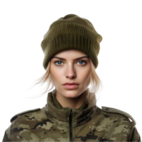 ai généré portrait de une militaire femmes sur transparent Contexte png image