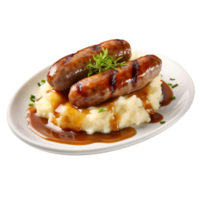 AI generated Bangers and Mash food dish on transparent background PNG image
