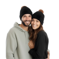 AI generated portrait of young couple wearing beanie on transparent background PNG image