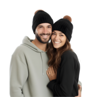 ai gerado retrato do jovem casal vestindo gorro em transparente fundo png imagem