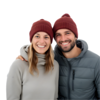 AI generated portrait of young couple wearing beanie on transparent background PNG image