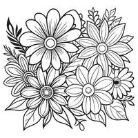 Children's floral outline illustration doodle coloring book hand drawn vector