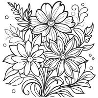 Children's floral outline illustration doodle coloring book hand drawn vector