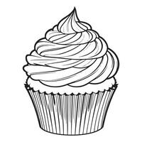 Cupcake outline coloring page illustration for children and adult vector