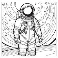 astronaut outline coloring page illustration for children and adult vector