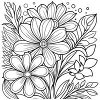 Children's floral outline illustration doodle coloring book hand drawn vector