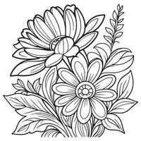 Children's floral outline illustration doodle coloring book hand drawn vector