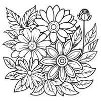 Children's floral outline illustration doodle coloring book hand drawn vector