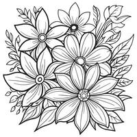 Children's floral outline illustration doodle coloring book hand drawn vector