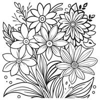 Children's floral outline illustration doodle coloring book hand drawn vector