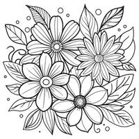 Children's floral outline illustration doodle coloring book hand drawn vector