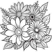 Children's floral outline illustration doodle coloring book hand drawn vector