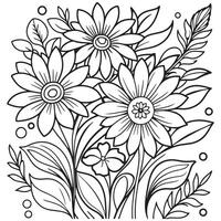 Children's floral outline illustration doodle coloring book hand drawn vector